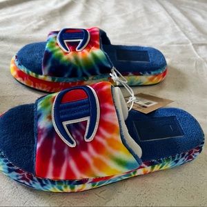 Champion Rainbow Tie-Dye Slides With Terry Cloth **Brand New**